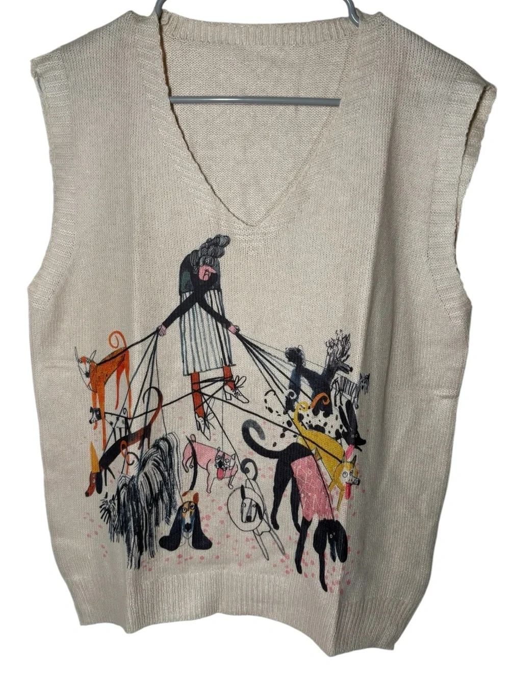 {NEW} Cream V-Neck Sweater Vest with Dog Print M - Picture 2 of 7